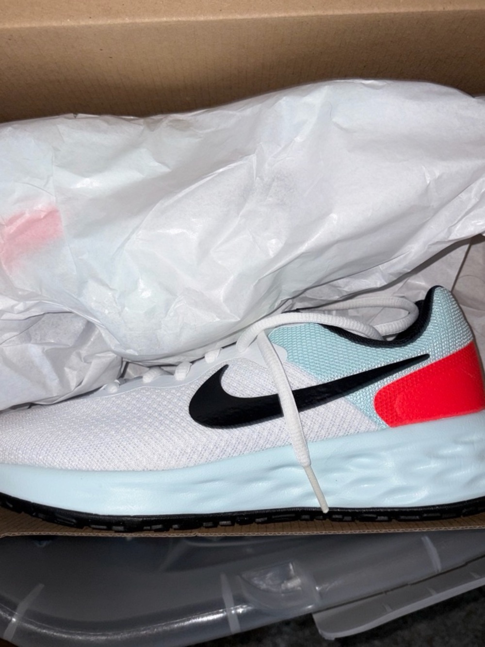 Nike Kids White/Black/Light Blue/Red Low-Top Sneakers